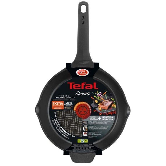 Tefal Aroma E21540 Grillpfanne 26 cm |Titanium-Antihaftversiegelung | Thermo-Spot Technologie | Ausgießhilfen | Gegengriff | Induktionsgeeignet | Umweltfreundlich | Schwarz