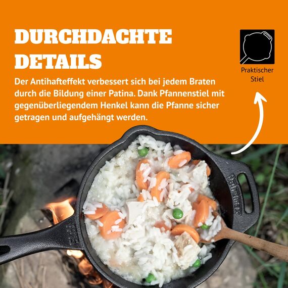 Petromax Feuerpfanne mit Stiel - Pfanne aus Gusseisen für alle Grill- und Herdarten, Gasflamme, Backofen oder Kochen im Freien - Anbraten, Schmoren und Rösten mit Antihafteffekt - 30 cm Durchmesser