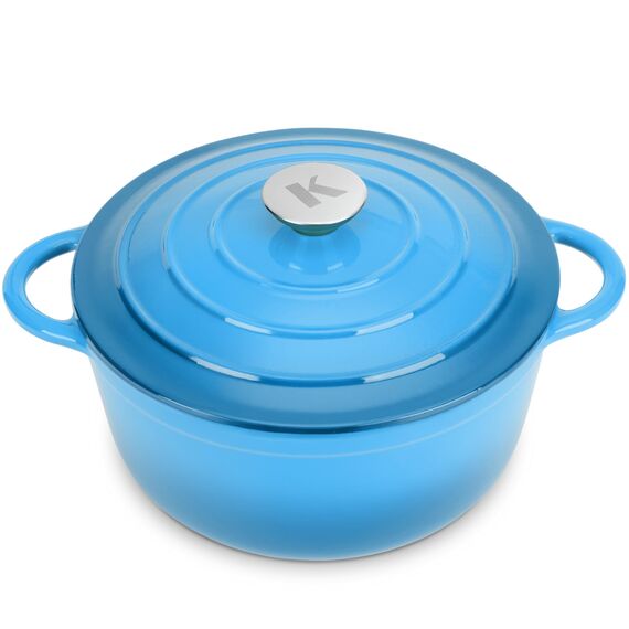 KLAMER Gusseisen Bräter 5 L, Gusseisen-Topf 25 cm backofengeeignet, Emaille Schmortopf mit Deckel, Perfekt zum Braten, Schmoren und Brot backen, mit digitalem Rezeptbuch