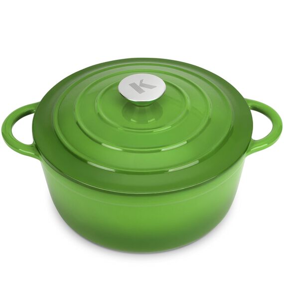 KLAMER Gusseisen Bräter 5 L, Gusseisen-Topf 25 cm backofengeeignet, Emaille Schmortopf mit Deckel, Perfekt zum Braten, Schmoren und Brot backen, mit digitalem Rezeptbuch