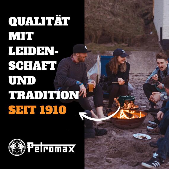 Petromax Feuerpfanne mit Stiel - Pfanne aus Gusseisen für alle Grill- und Herdarten, Gasflamme, Backofen oder Kochen im Freien - Anbraten, Schmoren und Rösten mit Antihafteffekt - 35 cm Durchmesser