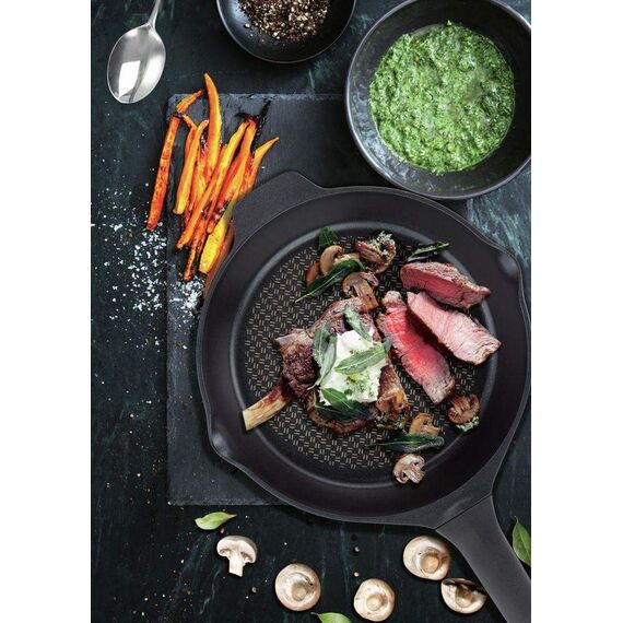 Tefal Aroma E21540 Grillpfanne 26 cm |Titanium-Antihaftversiegelung | Thermo-Spot Technologie | Ausgießhilfen | Gegengriff | Induktionsgeeignet | Umweltfreundlich | Schwarz