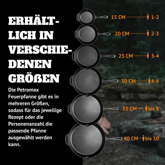 Petromax Feuerpfanne mit Stiel - Pfanne aus Gusseisen für alle Grill- und Herdarten, Gasflamme, Backofen oder Kochen im Freien - Anbraten, Schmoren und Rösten mit Antihafteffekt - 40 cm Durchmesser