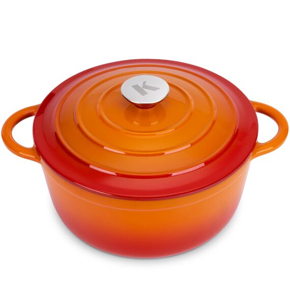 KLAMER Gusseisen Bräter 5 L, Gusseisen-Topf 25 cm backofengeeignet, Emaille Schmortopf mit Deckel, Perfekt zum Braten, Schmoren und Brot backen, mit digitalem Rezeptbuch