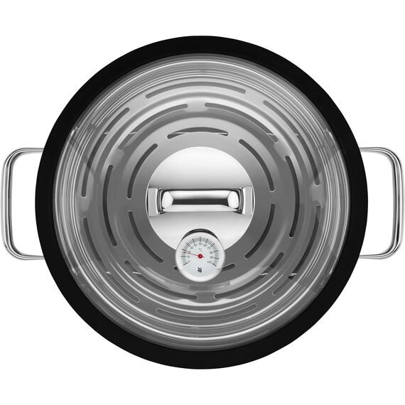 WMF Vitalis Aroma Dampfgarer 28 cm, Dampfgarer Topf, Bräter rund 5,0l, Dampfgartopf, Glasdeckel mit Silikonrand, Garthermometer, Garblech, Cromargan Edelstahl unbeschichtet, backofenfest