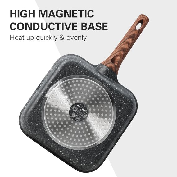 Kordisen Grillpfanne Induktion 28 cm mit Deckel – Grillpfanne mit Ausguss & Steakpfanne quadratisch, Granit Antihaftbeschichtung, für alle Herdarten, PFOA-frei