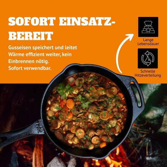 Petromax Feuerpfanne mit Stiel - Pfanne aus Gusseisen für alle Grill- und Herdarten, Gasflamme, Backofen oder Kochen im Freien - Anbraten, Schmoren und Rösten mit Antihafteffekt - 25 cm Durchmesser