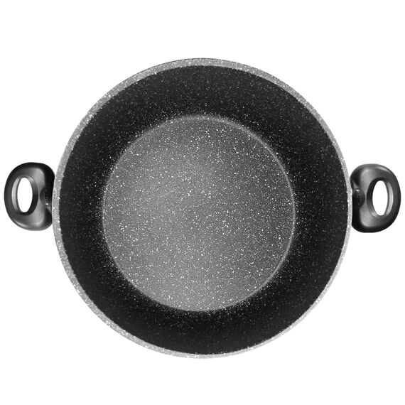 STONELINE XXXL Aluguss Kochtopf 32 cm, Großer Topf mit Deckel 10,6 L, Antihaft beschichtet mit echten Steinpartikeln, Kochtopf Induktion 32 cm, alle Herdarten, Backofen, Kochen ohne Fett oder Öl, Grau