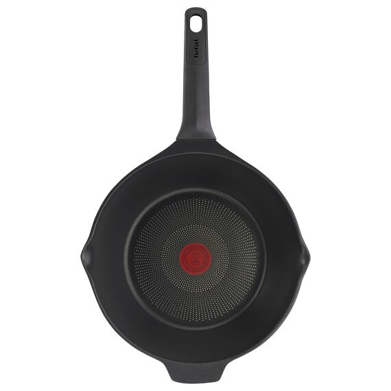 Tefal E24919 Robusto Aluguss Wokpfanne 28 cm, einfache Reinigung, Antihaftversiegelung, Thermo-Signal Temperaturanzeiger, spülmaschinenfest, induktionsgeeignet, Schwarz