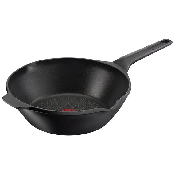 Tefal E24919 Robusto Aluguss Wokpfanne 28 cm, einfache Reinigung, Antihaftversiegelung, Thermo-Signal Temperaturanzeiger, spülmaschinenfest, induktionsgeeignet, Schwarz