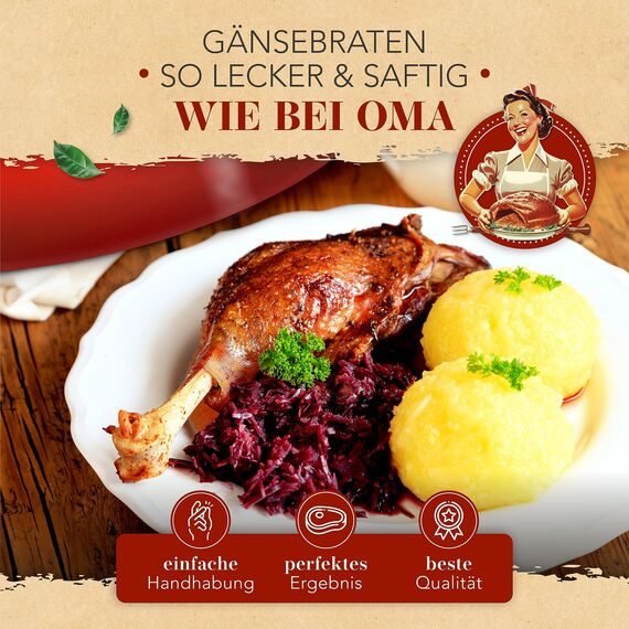 KRUSTENZAUBER 37,5cm Gusseisen Bräter mit Deckel backofengeeignet inkl. Fleischgabel - Großer ca. 10l Gänsebräter - Idealer Topf XXL, Schmortopf Kazan Gusseisen Bräter Induktion Oval