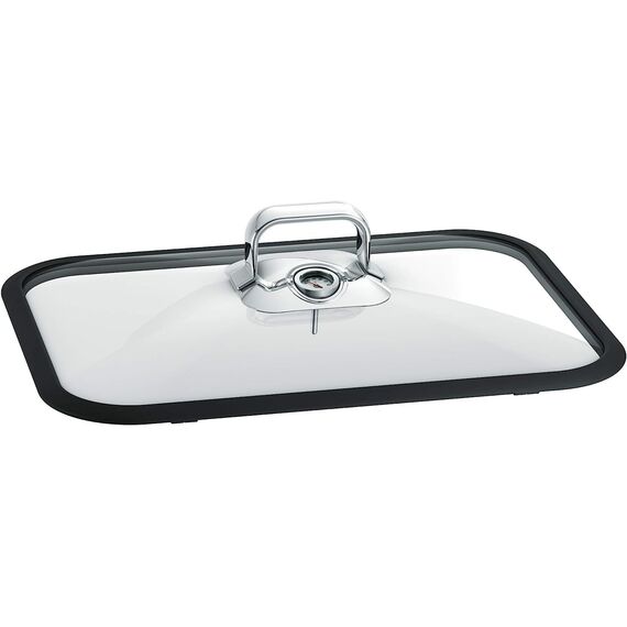 WMF Vitalis Aroma Dampfgarer, Bräter Induktion, 41x27x10 cm, Auflaufform 6,5l, Glasdeckel Silikonrand, Dampfgarer für Backofen, Garthermometer, Garblech, Cromargan Edelstahl unbeschichtet