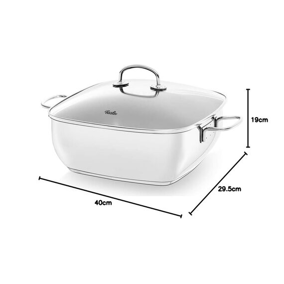 Fissler Secural/Edelstahl-Bräter, beschichtet (6,5 L - Ø 28 cm) Schmortopf rechteckig, mit Glas-Deckel, backofengeeignet - Induktion