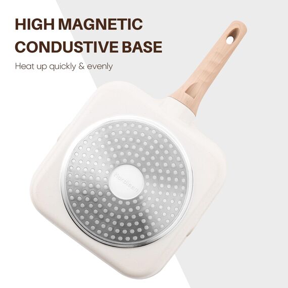 Kordisen Antihaftbeschichtete Grillpfanne für Herdplatten, 24 cm, quadratische Grillpfanne für Innenräume, Induktions-/Steakpfanne mit Ausgießern, vielseitige Grillplatte, PFOA-frei, Weiß