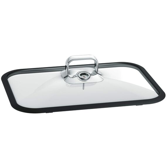 WMF Vitalis Aroma Dampfgarer, Bräter Induktion, 41x27x10cm, Auflaufform 6,5l, Servierzange, Glasdeckel Silikonrand, Thermometer, Garblech, Schmortopf Cromargan Edelstahl unbeschichtet