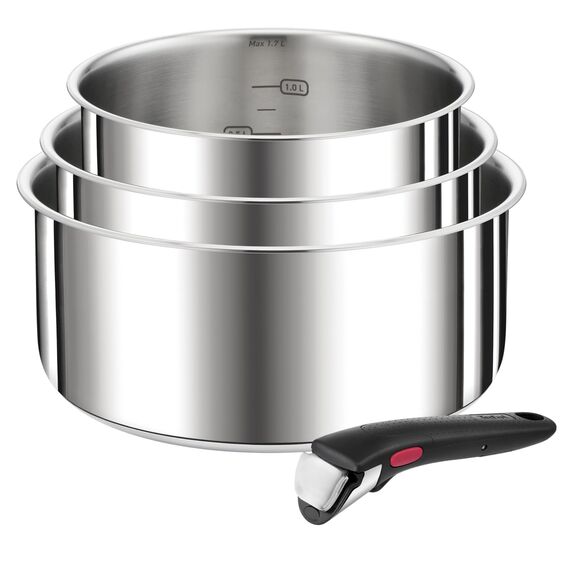 Tefal Ingenio Preference 4-teiliges Topfset Induktion, 16, 18, 20cm mit Griff, stapelbar, platzsparend, hochwertiger Edelstahl, für alle Herdarten geeignet, L898S4