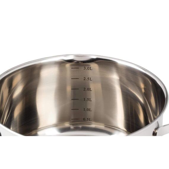 KHG Induktion Kochtopf | Ø 16 cm und 1,25 Liter Volumen | Soßentopf, Fleischtopf aus rostfreiem Edelstahl | Topf inkl. Glasdeckel mit Sieb | Innenskala, Ausguss