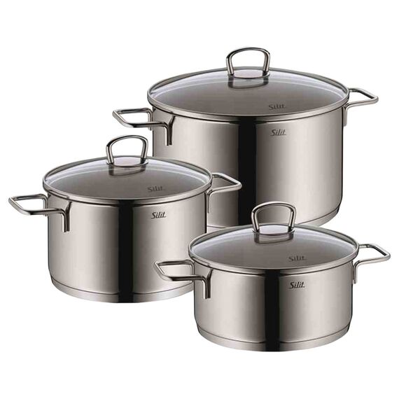 Silit Alicante Topfset Induktion 3-teilig, Kochtopf Set mit Glasdeckel, Edelstahl poliert, Induktions Töpfe Set unbeschichtet