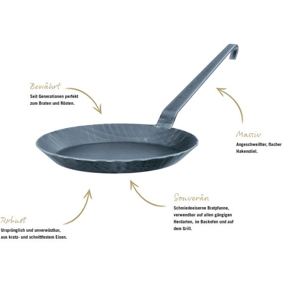RÖSLE Bratpfanne Schmiedeeisern Serie 1888, Hochwertige, mit hohem Rand für knusprige Bratkatoffeln und kurzgebratenes Fleisch, Grill- und Induktionsgeeignet, hoch 28 cm, Schwarz