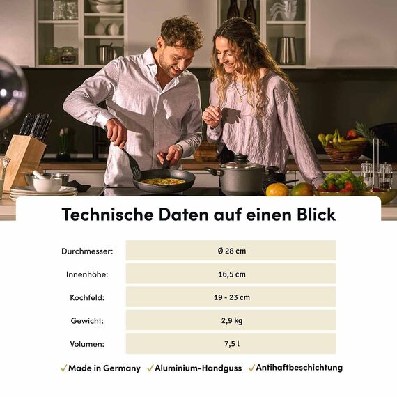 Hoffmann Induktions Schmortopf Made in Germany 28cm 8 Liter I 16 cm Höhe I Gemüsetopf Kochtopf beschichtet I Großer Topf I Spargeltopf Aluminium Guss I Glasdeckel Induction Cookware Aluguß