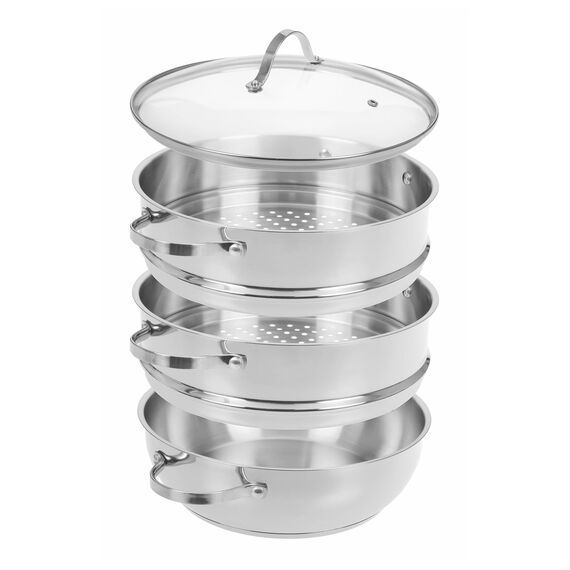 GRÄWE Dampfgarer/Servierpfanne 28 cm mit zwei Dampfeinsätzen, Serie Pro-Line