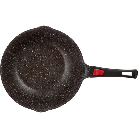 KAMBERG - Wok 28 cm - Manche Amovible - Fonte d'Aluminium - Revêtement pierre - Couvercle en Verre - Tous Feux dont Induction - Sans PFOA - 0008056