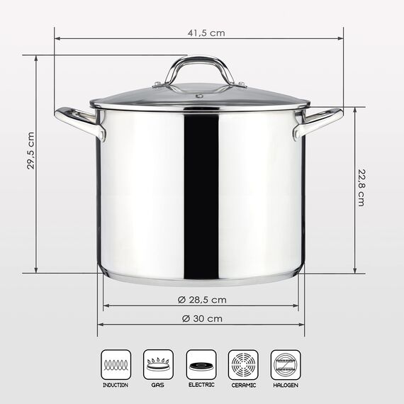 Linnuo großer Topf 15l mit Glasdeckel,18/8 Edelstahl, Griff nicht heiß, Topf Induktion geeignet, Stabiler Boden für alle Herdearten, Kochtopf groß, als Nudeltopf Kartoffeltopf Suppentopf | Cooking Pot