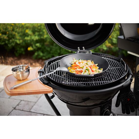 RÖSLE VARIO Wok, Hochwertiger Wok aus emailliertem Gusseisen zum scharfen Anbraten, asiatische Küche, für Herd und Grill geeignet, Schwarz