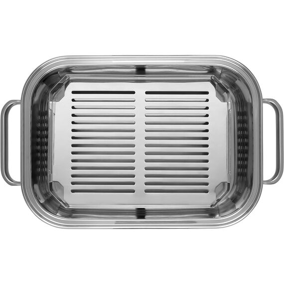 WMF Vitalis Aroma Dampfgarer, Bräter Induktion, 41x27x10 cm, Auflaufform 6,5l, Glasdeckel Silikonrand, Dampfgarer für Backofen, Garthermometer, Garblech, Cromargan Edelstahl unbeschichtet