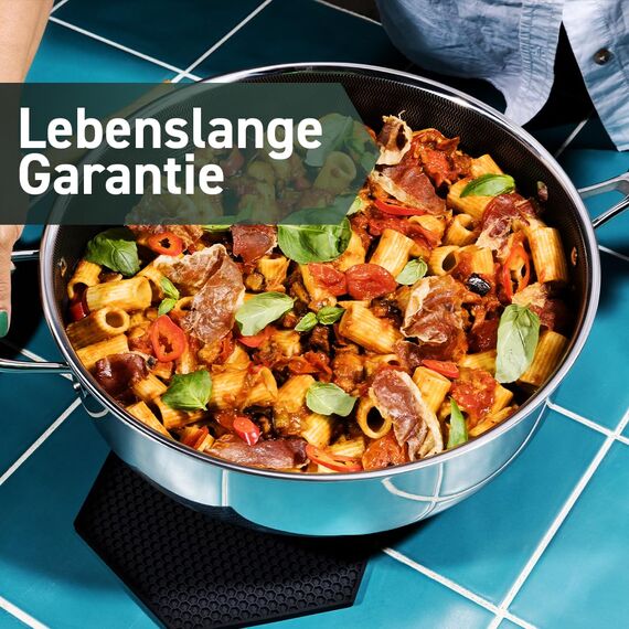 HexClad Hybrid 5,5 liter tiefe, antihaftbeschichtete Sauteuse mit Deckel, spülmaschinen- und ofenfest, für alle Herdarten geeignet
