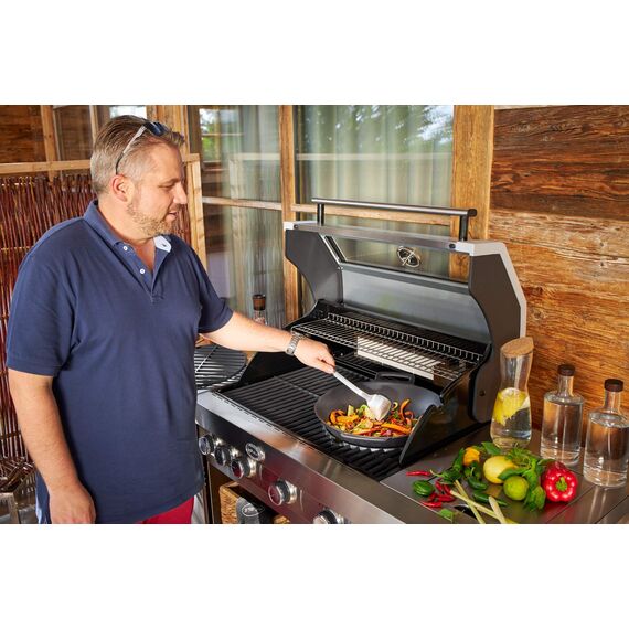 RÖSLE VARIO Wok, Hochwertiger Wok aus emailliertem Gusseisen zum scharfen Anbraten, asiatische Küche, für Herd und Grill geeignet, Schwarz