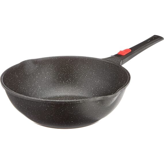 KAMBERG - Wok 28 cm - Manche Amovible - Fonte d'Aluminium - Revêtement pierre - Couvercle en Verre - Tous Feux dont Induction - Sans PFOA - 0008056