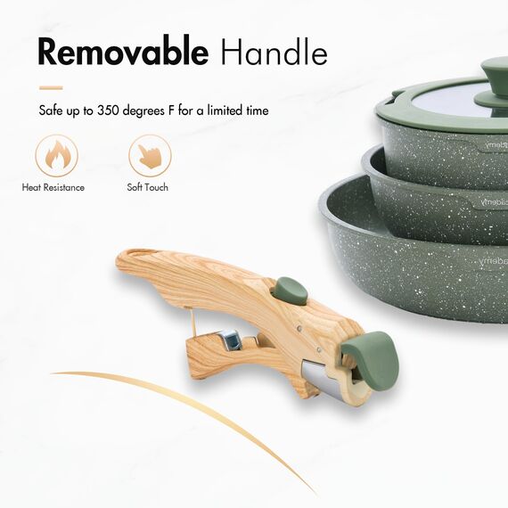 Kitchen Academy Topfset 10tlg, Topf Pfannenset mit Glasdeckeln, Marmorbeschichtung Antihaft-Versiegelung Kochgeschirr-Set, induktionsgeeignet, Maseriger glater Griff, Grün