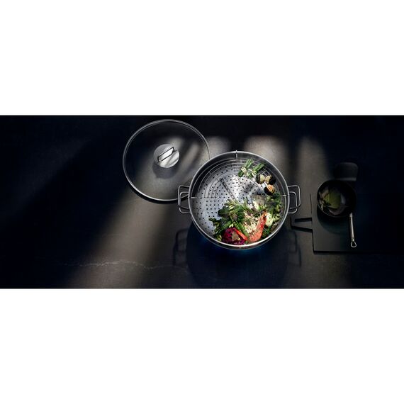 WMF Macao Wok Induktion 4-teilig, Wokpfanne 36 cm mit Glasdeckel, Ablagegitter, Dämpfereinsatz, Wokpfanne Induktion, Cromargan Edelstahl poliert, unbeschichtet