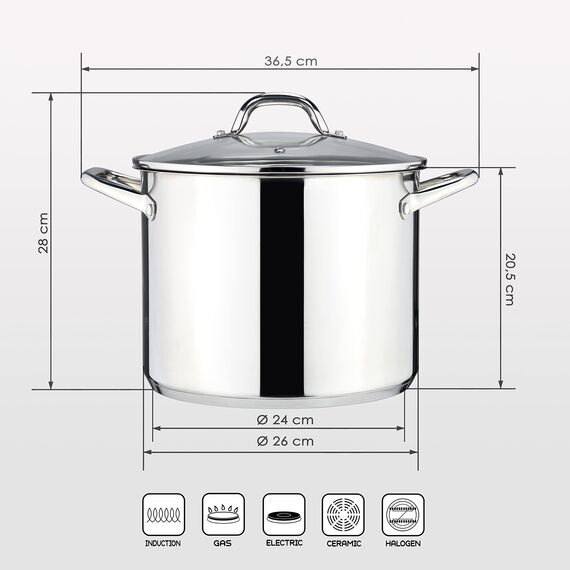 Linnuo Topf 10l mit Glasdeckel, Edelstahltopf, Griff nicht heiß | Topf Induktion geeignet, Stabiler Boden für alle Herdearten | Kochtopf groß, als Suppentopf Kartoffeltopf Nudeltopf | Cooking Pot
