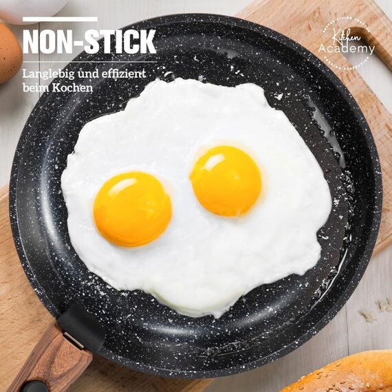 Kitchen Academy Topfset 10tlg, Topf Pfannenset mit Glasdeckeln, Marmorbeschichtung Antihaft-Versiegelung Kochgeschirr-Set, induktionsgeeignet, Maseriger glater Griff, Schwarz