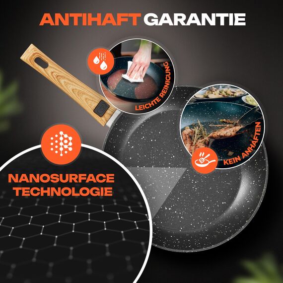 Kochfreunde® Pfanne Bratpfanne 28 cm [Abnehmbarer Griff] Antihaft beschichtete Pfanne Induktion, PFOA-Frei Induktionspfanne, Brat- & Universalpfanne geeignet für alle Herdarten, Jetzt Testen