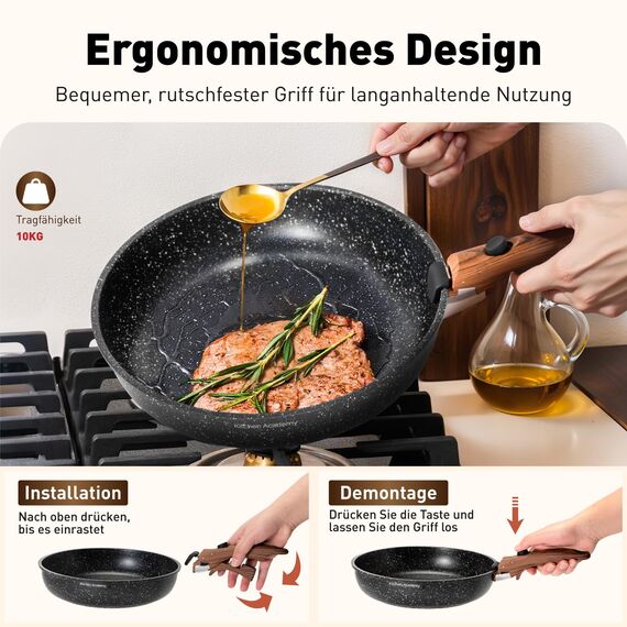 Kitchen Academy Abnehmbarer Griff Bratpfanne Ersatz für Topfgriffe für Tragbares Kochgeschirr, Abnehmbarer Griff für Töpfe Pfannen und Stapelbares Kochgeschirrset Hitzebeständiger