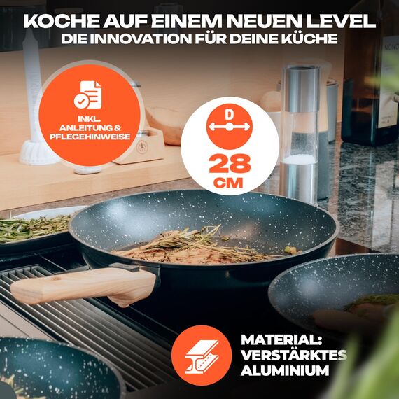 Kochfreunde® Pfanne Bratpfanne 28 cm [Abnehmbarer Griff] Antihaft beschichtete Pfanne Induktion, PFOA-Frei Induktionspfanne, Brat- & Universalpfanne geeignet für alle Herdarten, Jetzt Testen