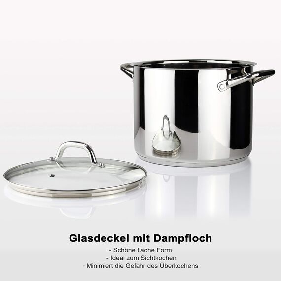 Linnuo Topf 10l mit Glasdeckel, Edelstahltopf, Griff nicht heiß | Topf Induktion geeignet, Stabiler Boden für alle Herdearten | Kochtopf groß, als Suppentopf Kartoffeltopf Nudeltopf | Cooking Pot