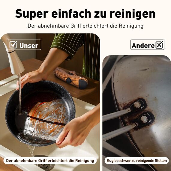 Kitchen Academy Abnehmbarer Griff Bratpfanne Ersatz für Topfgriffe für Tragbares Kochgeschirr, Abnehmbarer Griff für Töpfe Pfannen und Stapelbares Kochgeschirrset Hitzebeständiger