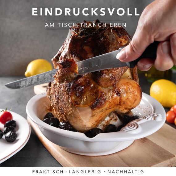 Römertopf Hähnchenbräter CHICO – Hähnchenhalter mit Aromabehälter aus Naturton – 25 cm – für Hähnchen & Ente bis 2 kg – Hähnchen Grill Halter für Backofen & Grill