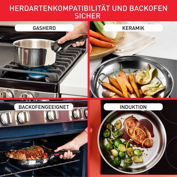 Tefal Ingenio Preference 4-teiliges Topfset Induktion, 16, 18, 20cm mit Griff, stapelbar, platzsparend, hochwertiger Edelstahl, für alle Herdarten geeignet, L898S4