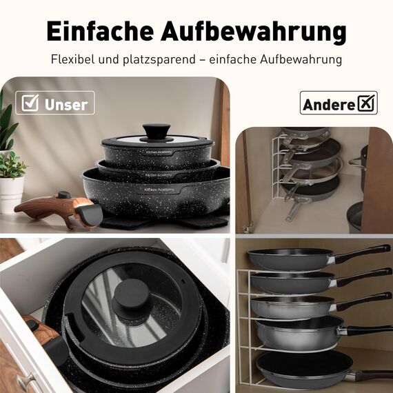 Kitchen Academy Abnehmbarer Griff Bratpfanne Ersatz für Topfgriffe für Tragbares Kochgeschirr, Abnehmbarer Griff für Töpfe Pfannen und Stapelbares Kochgeschirrset Hitzebeständiger