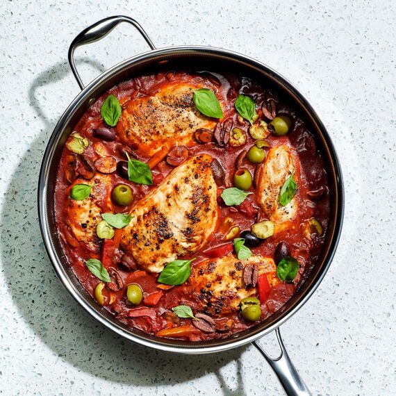 HexClad Hybrid 5,5 liter tiefe, antihaftbeschichtete Sauteuse mit Deckel, spülmaschinen- und ofenfest, für alle Herdarten geeignet