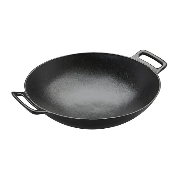 RÖSLE VARIO Wok, Hochwertiger Wok aus emailliertem Gusseisen zum scharfen Anbraten, asiatische Küche, für Herd und Grill geeignet, Schwarz