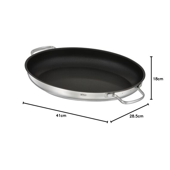 RÖSLE ELEGANCE Bräter oval, Multifunktionsdeckel mit Antihaftversiegelung ProPlex, Edelstahl 18/10, silberfarben/schwarz, PFOA frei, backofengeeignet, induktionsgeeignet