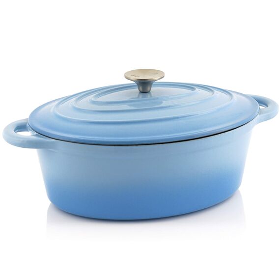 BBQ-Toro Gusseisen Cocotte | 4,3 Liter | blau, oval | Emaillierter Gusseisen Bräter mit Deckel | Gusstopf, induktionsgeeignet | Topf mit Aroma-Tropfnasen am Deckel | Gussbräter, Bratentopf