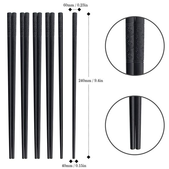 AOOSY 5-Paar Fiberglas Spülmaschinenfeste Essstäbchen, japanische Essstäbchen Wiederverwendbare Legierung Schwarze Essstäbchen Schwarzes Sushi Rutschfeste Essstäbchen Set