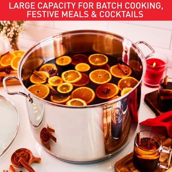 Tefal Intuition XL B8646404 Großer Edelstahl-Kochtopf 28 cm/8 L, Induktion, 5 Jahre Garantie, Premium 18/10 Edelstahl, Größe XL, stabile Griffe, Glasdeckel